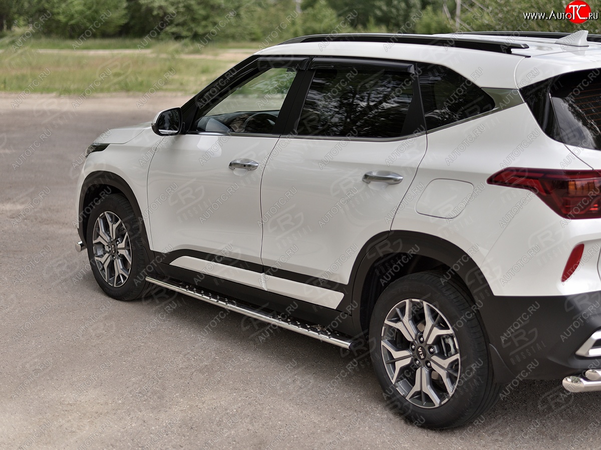 16 649 р. Защита порогов (Ø75х42 мм с проступью, нержавейка) Russtal KIA Seltos (2019-2025)  с доставкой в г. Керчь