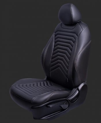 Чехлы для сидений Lord Autofashion Байрон ПРЕЗИДЕНТ (экокожа, спинка 60/40, 3 Г-образных подголовника) KIA Seltos (2019-2025) (Черный, вставка черная, строчка бежевая)