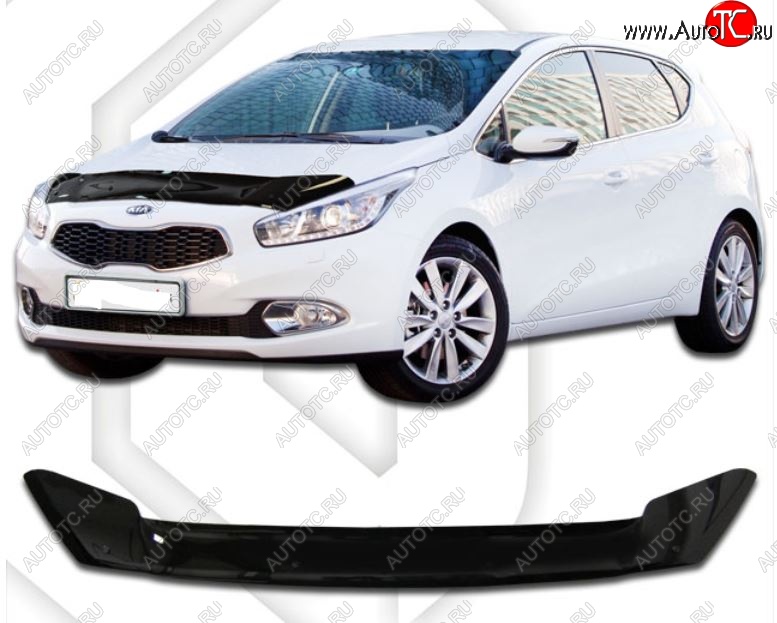 1 999 р. Дефлектор капота CA-Plastiс  KIA Ceed  2 JD (2012-2015) дорестайлинг, хэтчбэк (Classic черный, Без надписи)  с доставкой в г. Керчь