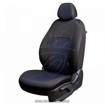 Чехлы для сидений Lord Autofashion Дублин (жаккард, спинка и сиденье 60/40+подлокотник, 3 Г-образных подголовника) KIA Ceed  2 JD (2012-2018) дорестайлинг универсал, дорестайлинг, хэтчбэк, рестайлинг универсал, рестайлинг, хэтчбэк (Черный, вставка Ёж Синий)