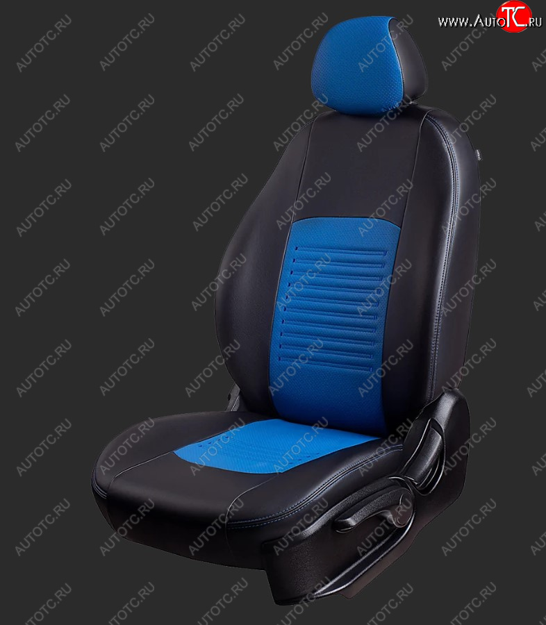 9 449 р. Чехлы для сидений Lord Autofashion Турин (экокожа, спинка и сиденье 60/40, 3 Г-образных подголовника) KIA Ceed 2 JD дорестайлинг, хэтчбэк (2012-2015) (Черный, вставка синяя)  с доставкой в г. Керчь