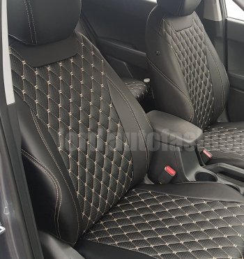 19 649 р. Чехлы для сидений Lord Autofashion Байрон (экокожа)  KIA Ceed  3 CD (2018-2025) хэтчбэк (Чёрный, вставка чёрная, строчка бежевая)  с доставкой в г. Керчь. Увеличить фотографию 3