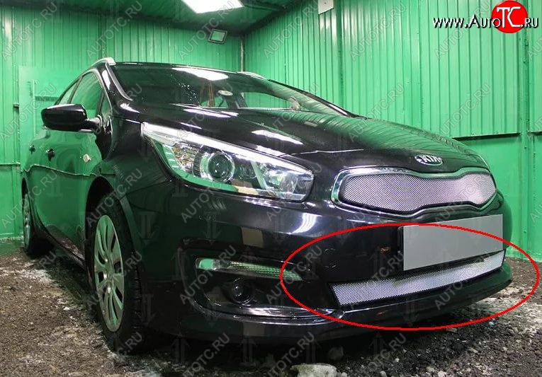 1 539 р. Нижняя защитная сетка на бампер (рестайлинг) Russtal (хром) KIA Ceed 1 ED рестайлинг, хэтчбэк 5 дв. (2010-2012)  с доставкой в г. Керчь