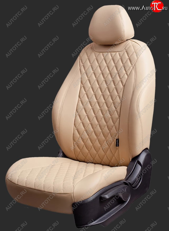 10 899 р. Чехлы для сидений Lord Autofashion Байрон (экокожа, спинка 40/60, 3 П-образных подголовника)  KIA Cerato  4 BD (2018-2025) дорестайлинг седан, дорестайлинг, хэтчбэк, рестайлинг седан (Бежевый, вставка бежевая, строчка бежевая)  с доставкой в г. Керчь