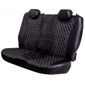 19 649 р. Чехлы для сидений (комплектация Comfort) Lord Autofashion Байрон (экокожа, раздельная спинка, 2 Г-образных подголовника) KIA Cerato 2 TD седан (2008-2013) (Черный, вставка черная, строчка бежевая)  с доставкой в г. Керчь. Увеличить фотографию 2