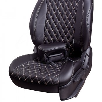 19 649 р. Чехлы для сидений (комплектация Comfort) Lord Autofashion Байрон (экокожа, раздельная спинка, 2 Г-образных подголовника) KIA Cerato 2 TD седан (2008-2013) (Черный, вставка черная, строчка бежевая)  с доставкой в г. Керчь. Увеличить фотографию 4
