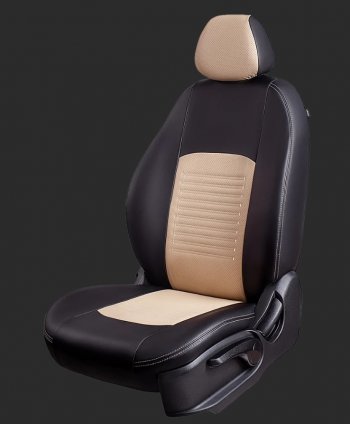 Чехлы для сидений Lord Autofashion Турин (экокожа, спинка и сиденье 40/60, 3 Г-образных подголовника) KIA Picanto ( 2 TA хэтчбэк 5 дв.,  2 TA хэтчбэк 3 дв.) (2011-2017) дорестайлинг, рестайлинг (Черный, вставка бежевая)