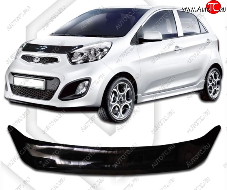 1 839 р. Дефлектор капота CA-Plastic KIA Picanto 2 TA хэтчбэк 5 дв. дорестайлинг (2011-2015) (Classic черный, Без надписи)  с доставкой в г. Керчь