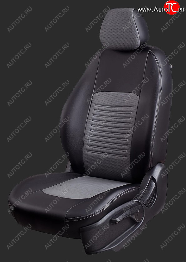 9 449 р. Чехлы для сидений Lord Autofashion Турин (экокожа, спинка 60/40, 2 Г-образных подголовника) KIA Rio 3 QB хэтчбек 5 дв. дорестайлинг (2011-2015) (Черный, вставка серая)  с доставкой в г. Керчь