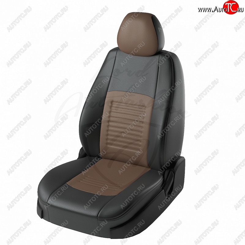 9 449 р. Чехлы для сидений Lord Autofashion Турин (экокожа) KIA Rio 3 QB рестайлинг седан (2015-2017) (Чёрный, вставка коричневая)  с доставкой в г. Керчь