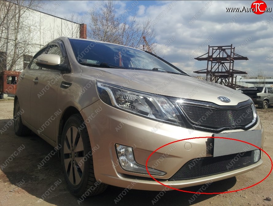 2 199 р. Нижняя защитная сетка на бампер Russtal (черная) KIA Rio 3 QB хэтчбек 5 дв. дорестайлинг (2011-2015)  с доставкой в г. Керчь