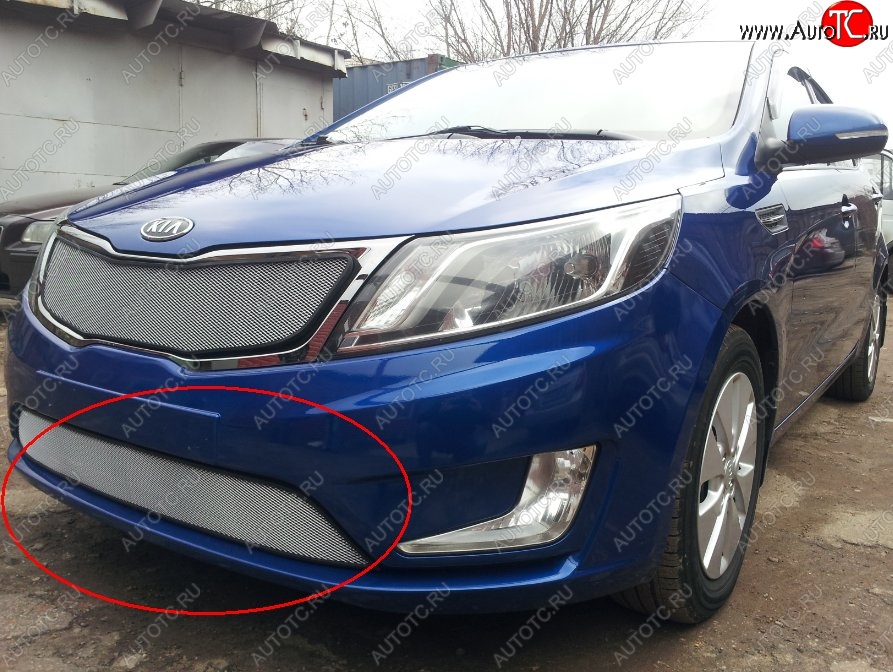 1 599 р. Нижняя защитная сетка на бампер Russtal (хром) KIA Rio 3 QB хэтчбек 5 дв. дорестайлинг (2011-2015)  с доставкой в г. Керчь