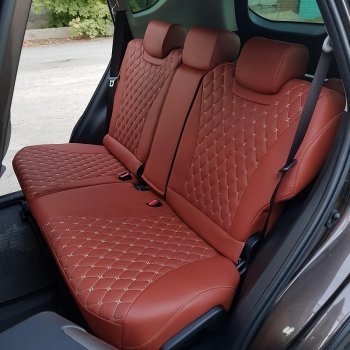 19 649 р. Чехлы для сидений Lord Autofashion Байрон (экокожа)  KIA Rio ( X-line,  X) (2017-2025) рестайлинг (Коричневый, вставка коричневая, строчка бежевая)  с доставкой в г. Керчь. Увеличить фотографию 3