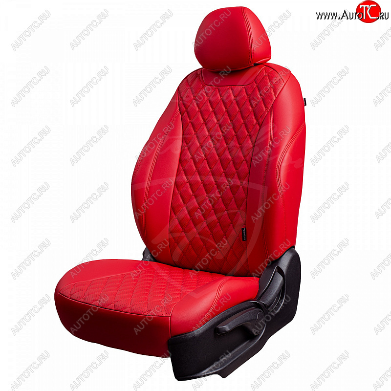 17 449 р. Чехлы для сидений Lord Autofashion Байрон (экокожа, раздельная задняя спинка, 3 Г-образных подголовника)  KIA Rio ( X-line,  X) (2017-2025) рестайлинг (Красный, вставка красная, строчка красная)  с доставкой в г. Керчь