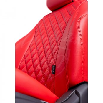 17 449 р. Чехлы для сидений Lord Autofashion Байрон (экокожа, раздельная задняя спинка, 3 Г-образных подголовника)  KIA Rio ( X-line,  X) (2017-2025) рестайлинг (Красный, вставка красная, строчка красная)  с доставкой в г. Керчь. Увеличить фотографию 3