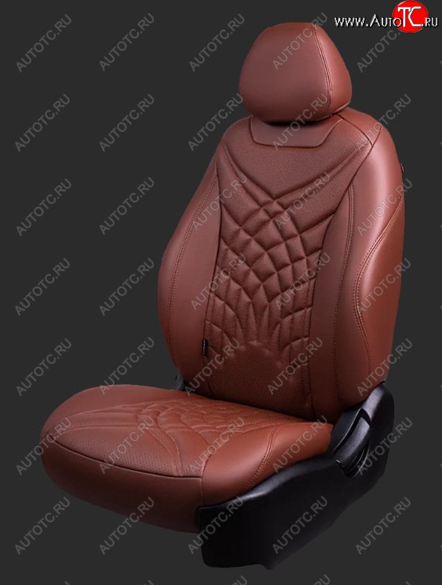 14 899 р. Чехлы для сидений Lord Autofashion Байрон ЖУК (экокожа, спинка 60/40, 3 Г-образных подголовника)  KIA Rio ( 4 FB,  X-line,  4 YB,  X) (2016-2025) дорестайлинг седан, дорестайлинг, хэтчбэк, рестайлинг, рестайлинг седан, рестайлинг, хэтчбэк (Коричневый, вставка коричневая, строчка коричневая)  с доставкой в г. Керчь