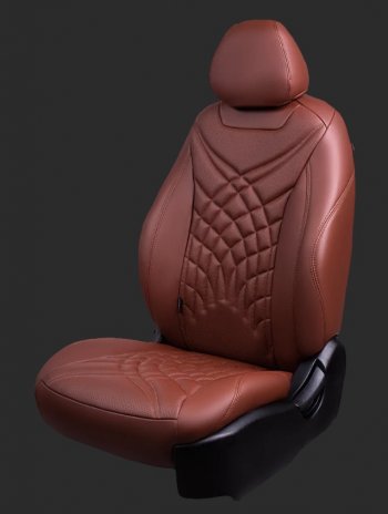 Чехлы для сидений Lord Autofashion Байрон ПРЕЗИДЕНТ (экокожа, спинка 60/40, 3 Г-образных подголовника) KIA Rio ( 4 FB,  X-line,  4 YB,  X) (2016-2025) дорестайлинг седан, дорестайлинг, хэтчбэк, рестайлинг, рестайлинг седан, рестайлинг, хэтчбэк (Темно-коричневый, вставка темно-коричневая, строчка коричневая)