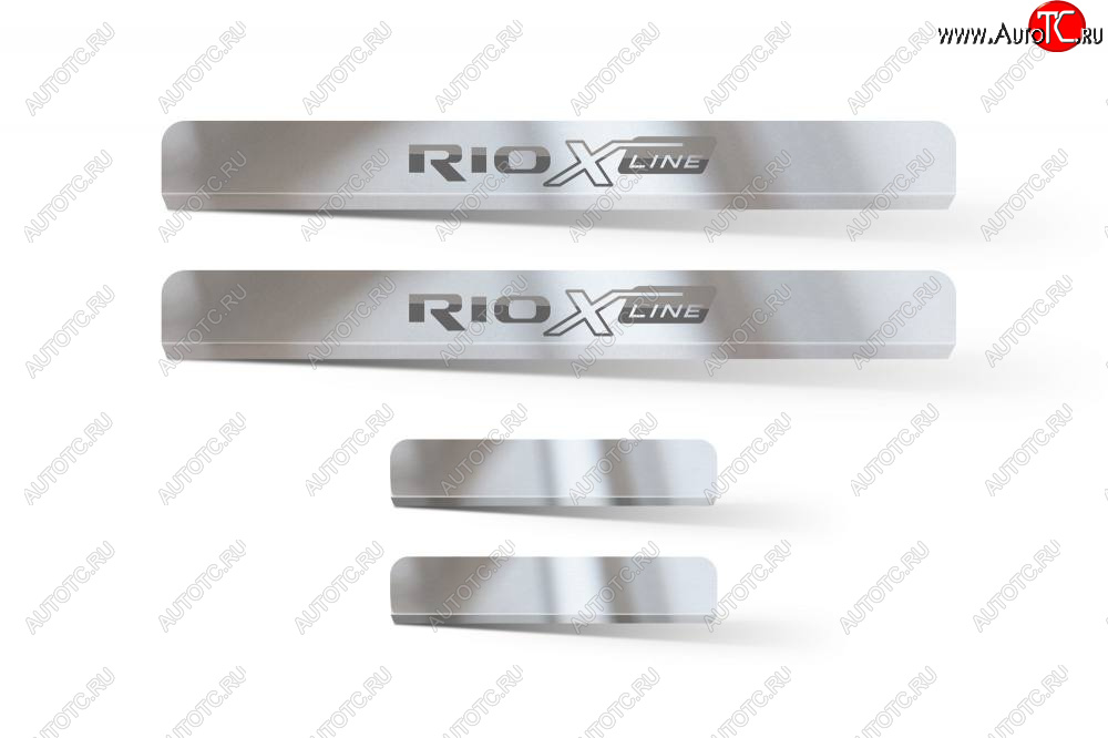 2 399 р. Пороги накладки дверей Petroil Tuning KIA Rio X-line (2017-2021) (Нержавейка полированная с надписью)  с доставкой в г. Керчь