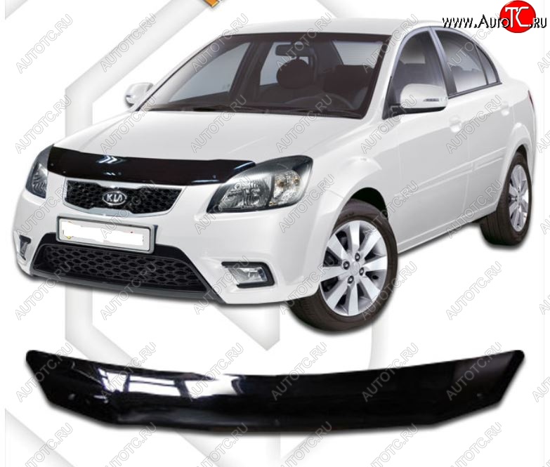 1 839 р. Дефлектор капота CA-Plastiс KIA Rio 2 JB дорестайлинг, хэтчбэк 5 дв. (2005-2009) (Classic черный, Без надписи)  с доставкой в г. Керчь