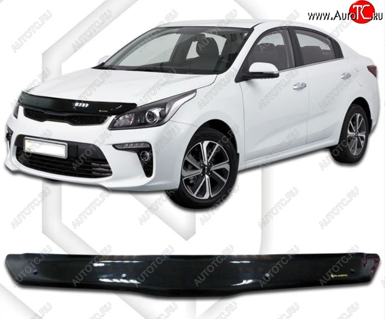 2 099 р. Дефлектор капота CA-Plastiс KIA Rio 4 FB дорестайлинг седан (2016-2020) (Classic черный, Без надписи)  с доставкой в г. Керчь