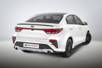 17 699 р. Задний бампер Kudos  KIA Rio  4 FB (2016-2020) дорестайлинг седан (Под парктроник и раздвоенный глушитель, Неокрашенный)  с доставкой в г. Керчь. Увеличить фотографию 2