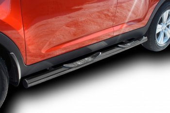 Защита порогов Slitkoff (Ø 76, с проступями) KIA Sorento  XM (2009-2012) дорестайлинг (Сталь с полимерным покрытием. Цвет: черный)