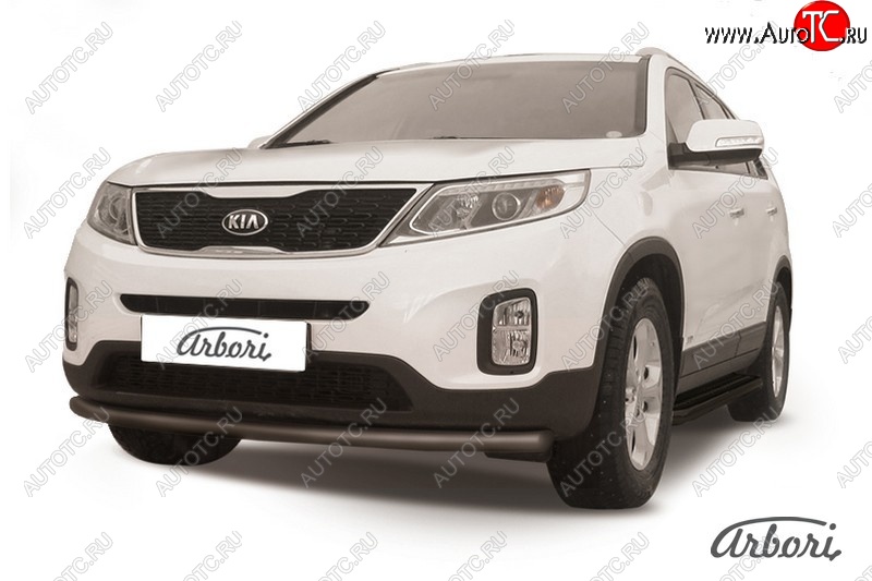 8 369 р. Защита переднего бампера Arbori (радиусная, черная, 1 труба d57 mm). KIA Sorento XM рестайлинг (2012-2015)  с доставкой в г. Керчь