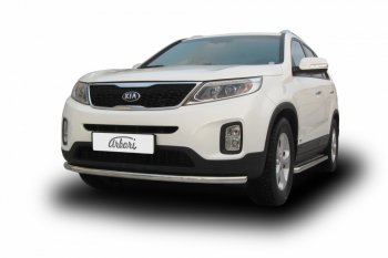12 149 р. Защита переднего бампера Arbori (радиусная, нержавейка, 1 труба d57 mm). KIA Sorento XM рестайлинг (2012-2015)  с доставкой в г. Керчь. Увеличить фотографию 2