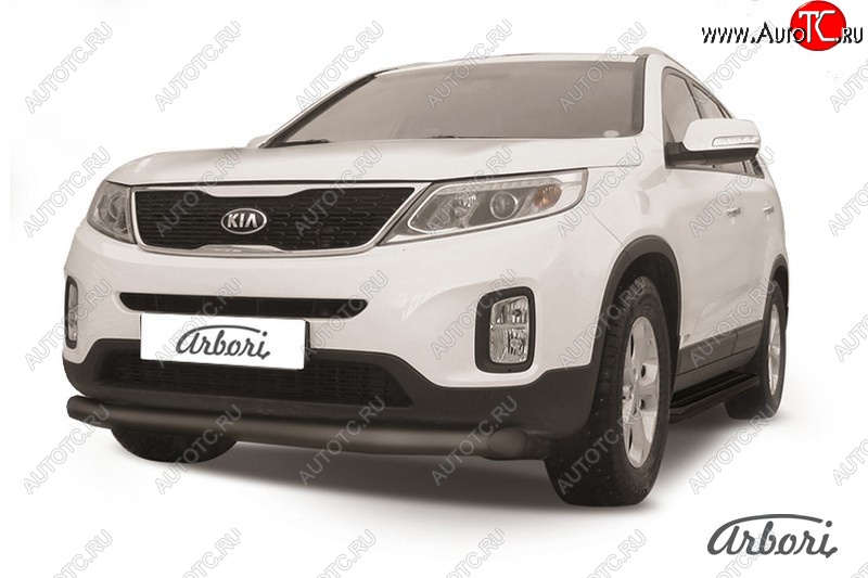 10 349 р. Защита переднего бампера Arbori (черная, 1 труба d76 mm). KIA Sorento XM рестайлинг (2012-2015)  с доставкой в г. Керчь