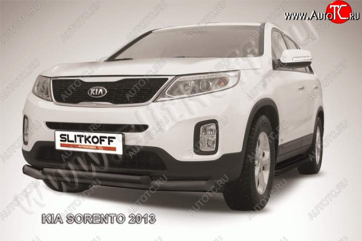 11 449 р. Защита переднего бампера из труб d76+57 Slitkoff (двойная) KIA Sorento XM рестайлинг (2012-2015) (Цвет: серебристый)  с доставкой в г. Керчь