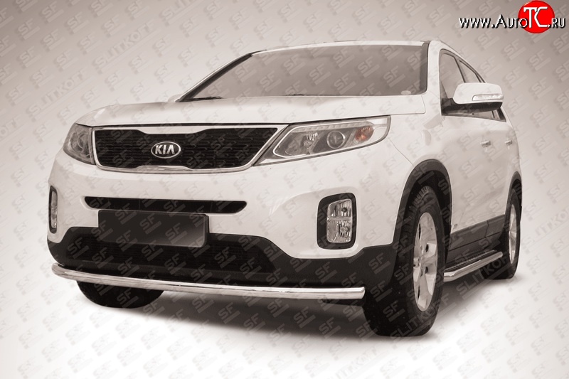 12 299 р. Одинарная защита переднего бампера из трубы диаметром 57 мм Slitkoff KIA Sorento XM рестайлинг (2012-2015) (Нержавейка, Полированная)  с доставкой в г. Керчь