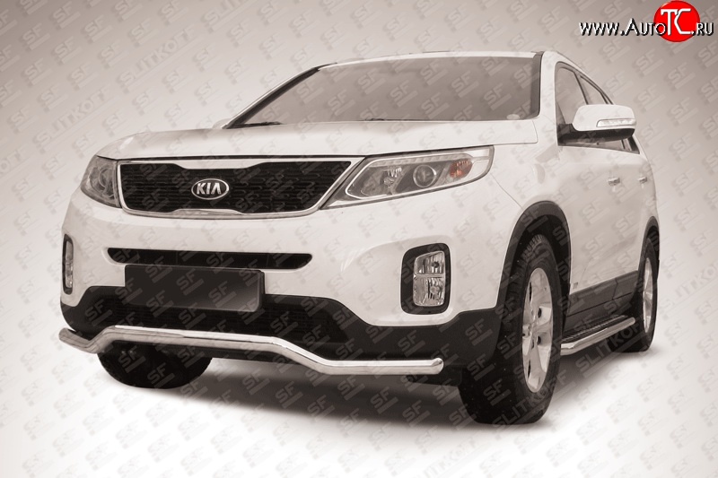 15 499 р. Фигурная защита переднего бампера диаметром 57 мм Slitkoff  KIA Sorento  XM (2012-2015) рестайлинг (Нержавейка, Полированная)  с доставкой в г. Керчь