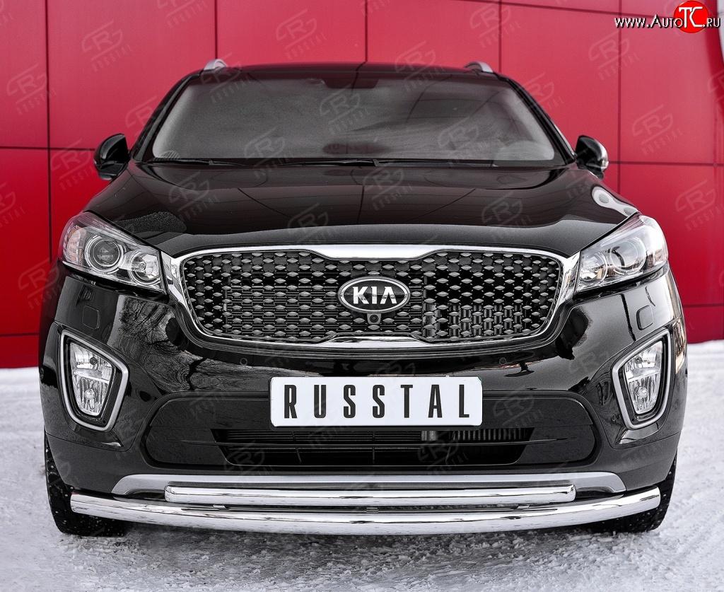 20 599 р. Защита переднего бампера (2 трубыØ63 и 42 мм, нержавейка) SLITKOFF  KIA Sorento  UM/Prime (2014-2018) дорестайлинг  с доставкой в г. Керчь