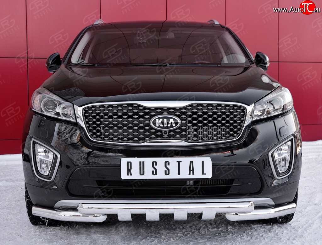25 549 р. Защита переднего бампера (2 трубыØ63 мм, нержавейка) SLITKOFF  KIA Sorento  UM/Prime (2014-2018) дорестайлинг  с доставкой в г. Керчь