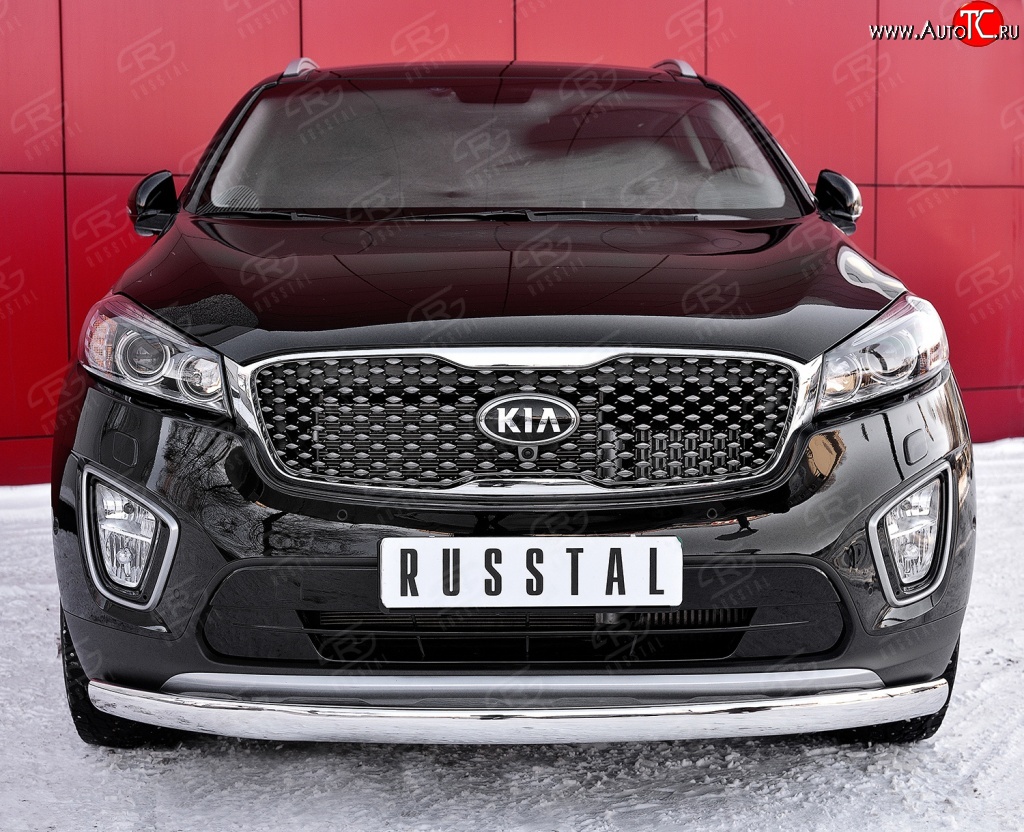 10 399 р. Защита переднего бампера (Ø75х42 мм, нержавейка) Russtal KIA Sorento UM/Prime дорестайлинг (2014-2018)  с доставкой в г. Керчь
