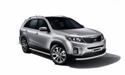 Защита порогов из круглой трубы диаметром 63 мм Petroil Tuning KIA Sorento XM рестайлинг (2012-2015) (Нержавеющая полированная сталь)