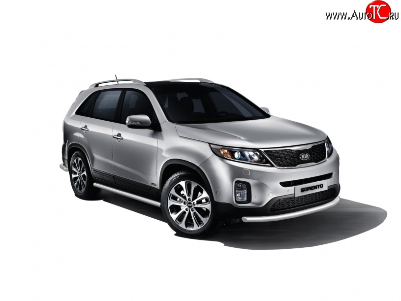 10 699 р. Защита порогов из круглой трубы диаметром 63 мм Petroil Tuning KIA Sorento XM рестайлинг (2012-2015) (Нержавеющая полированная сталь)  с доставкой в г. Керчь