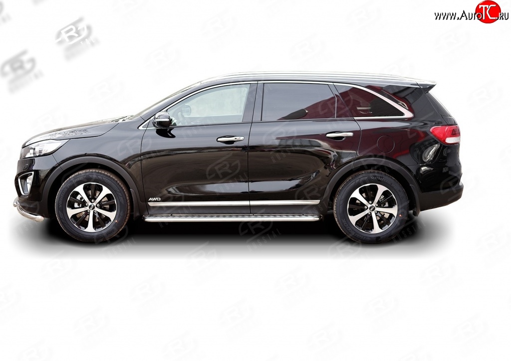 77 999 р. Широкая защита порогов Russtal KIA Sorento UM/Prime дорестайлинг (2014-2018) (Защита порогов с со скосами на торцах (вариант 1))  с доставкой в г. Керчь