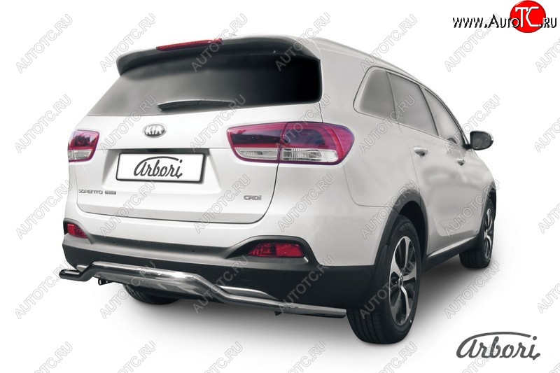 5 299 р. Защита заднего бампера Arbori (волна, нержавейка, 1 труба d57 mm). KIA Sorento UM/Prime дорестайлинг (2014-2018)  с доставкой в г. Керчь