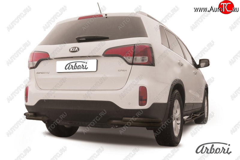 5 399 р. Защита заднего бампера Arbori (уголки, черная, 2 трубы d57 и 42 mm). KIA Sorento XM рестайлинг (2012-2015)  с доставкой в г. Керчь