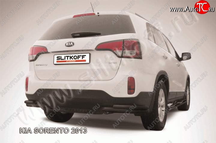 6 799 р. Защита заднего бампера из уголков d57+d42 Slitkoff (двойная)  KIA Sorento  XM (2012-2015) рестайлинг (Цвет: серебристый)  с доставкой в г. Керчь