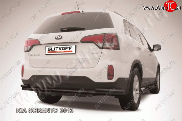 11 649 р. Защита заднего бампера из труб d57+d42 Slitkoff (с уголками)  KIA Sorento  XM (2012-2015) рестайлинг (Цвет: серебристый)  с доставкой в г. Керчь