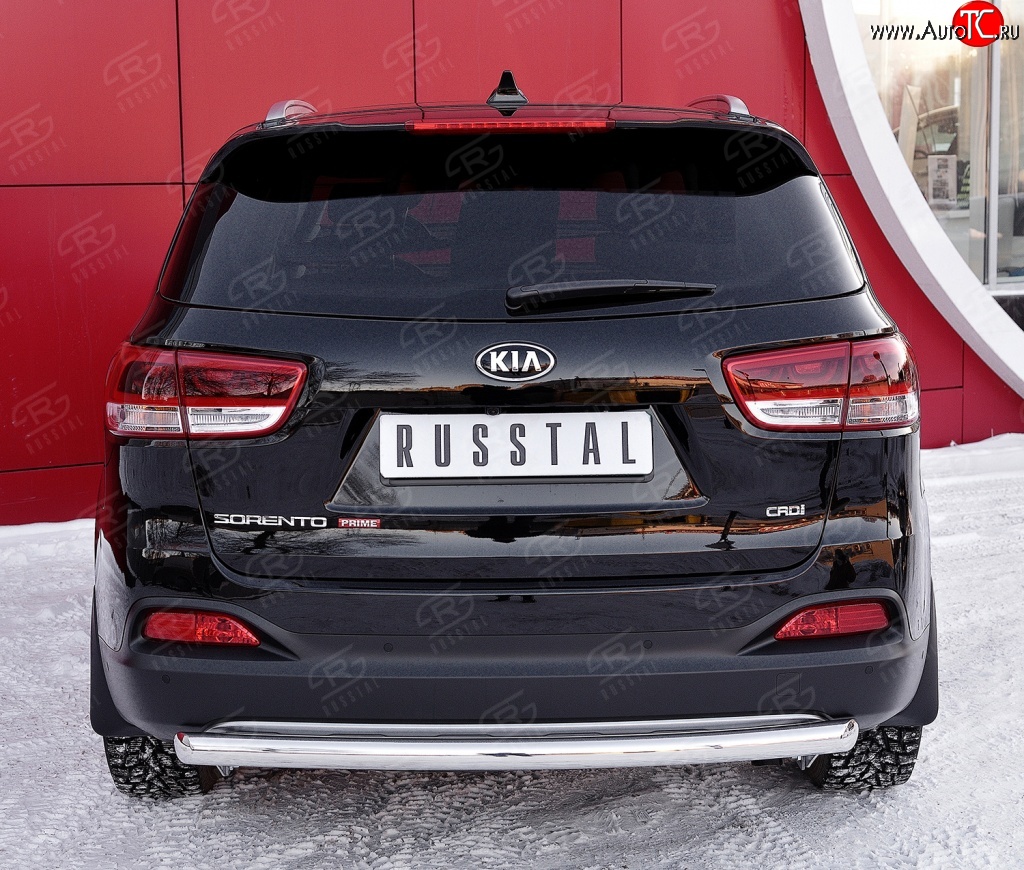 12 999 р. Защита заднего бампера (Ø75x42 мм, нержавейка) Russtal KIA Sorento UM/Prime дорестайлинг (2014-2018)  с доставкой в г. Керчь