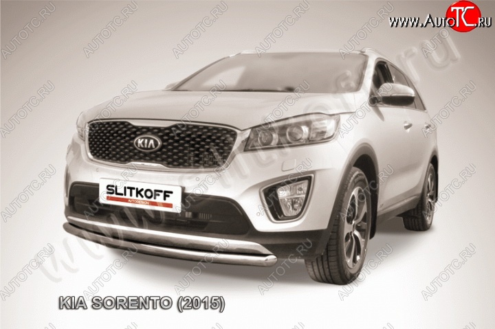 10 849 р. Защита переднего бампера из короткой трубы диаметром 57 мм Slitkoff KIA Sorento UM/Prime дорестайлинг (2014-2018) (Нержавейка, Полированная)  с доставкой в г. Керчь