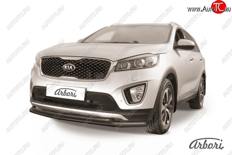 6 349 р. Защита переднего бампера Arbori (черная, 2 трубы d57 и 42 mm) KIA Sorento UM/Prime дорестайлинг (2014-2018)  с доставкой в г. Керчь