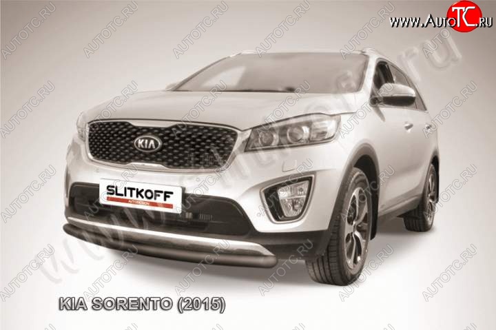 7 599 р. Защита переднего бампера (Ø57 мм, сталь с полимерным покрытием) Russtal  KIA Sorento  UM/Prime (2014-2018) дорестайлинг (Цвет: серебристый)  с доставкой в г. Керчь