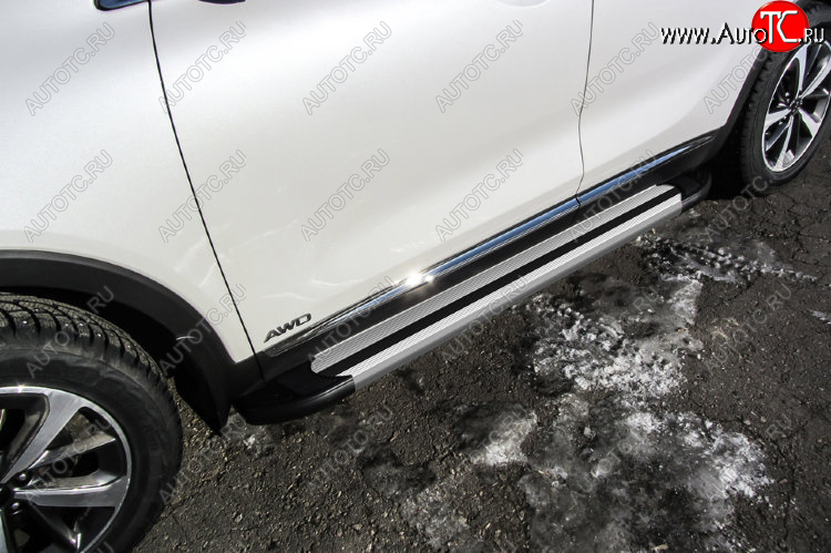 10 699 р. Пороги алюминиевые Slitkoff KIA Sorento UM/Prime дорестайлинг (2014-2018) (Luxe Silver)  с доставкой в г. Керчь