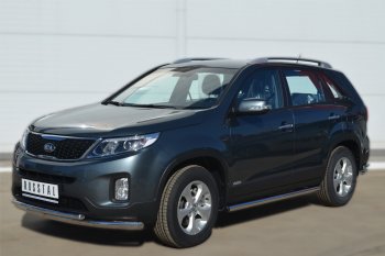18 799 р. Защита порогов на SLITKOFF (труба D63 мм)  KIA Sorento ( XM,  UM/Prime) (2012-2020) рестайлинг, дорестайлинг (Защита порогов с заглушками на торцах (вариант 2))  с доставкой в г. Керчь. Увеличить фотографию 2