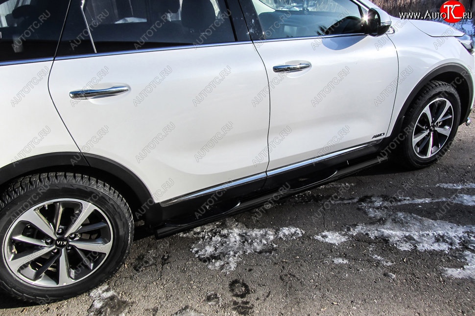 13 549 р. Защита порогов Slitkoff (d76 мм, с проступями)  KIA Sorento  UM/Prime (2018-2020) рестайлинг (Сталь с полимерным покрытием. Цвет: чёрный)  с доставкой в г. Керчь
