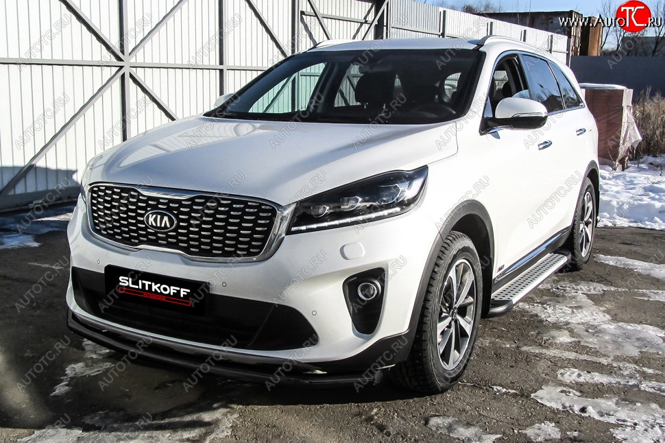 8 999 р. Защита переднего бампера Slitkoff (двойная, d57/42)  KIA Sorento  UM/Prime (2018-2020) рестайлинг (Сталь с полимерным покрытием. Цвет: чёрный)  с доставкой в г. Керчь